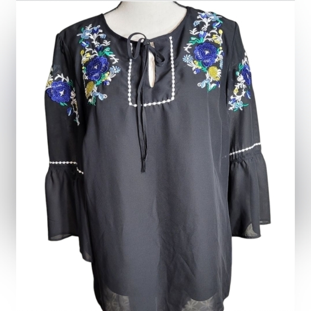 ALYX Black With Floral Embroidery Details And 3/4 Bell Sleeves. Medium - Picture 1 of 5